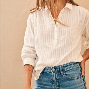 Faherty White Olli Organic Cotton Popover Shirt, Size Large